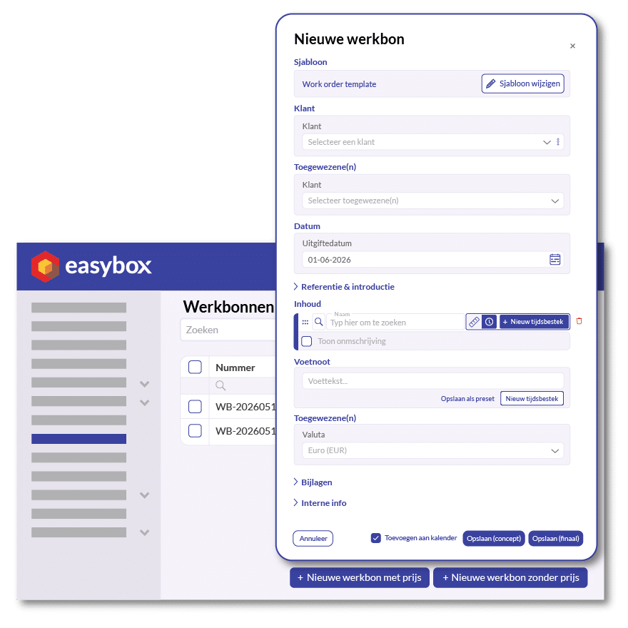 . Werkbonnen.